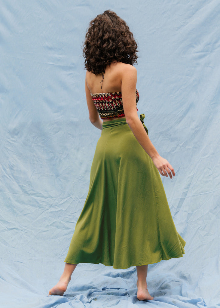 Alanis Lime Skirt — Green skirt on model, back view — MYFASHIONFRUIT