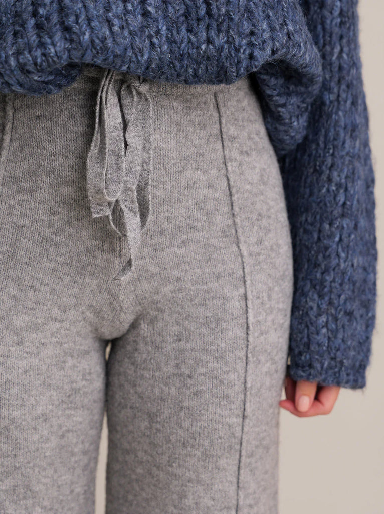 Nevada Pants — grey knit pants with drawstring on model — MYFASHIONFRUIT