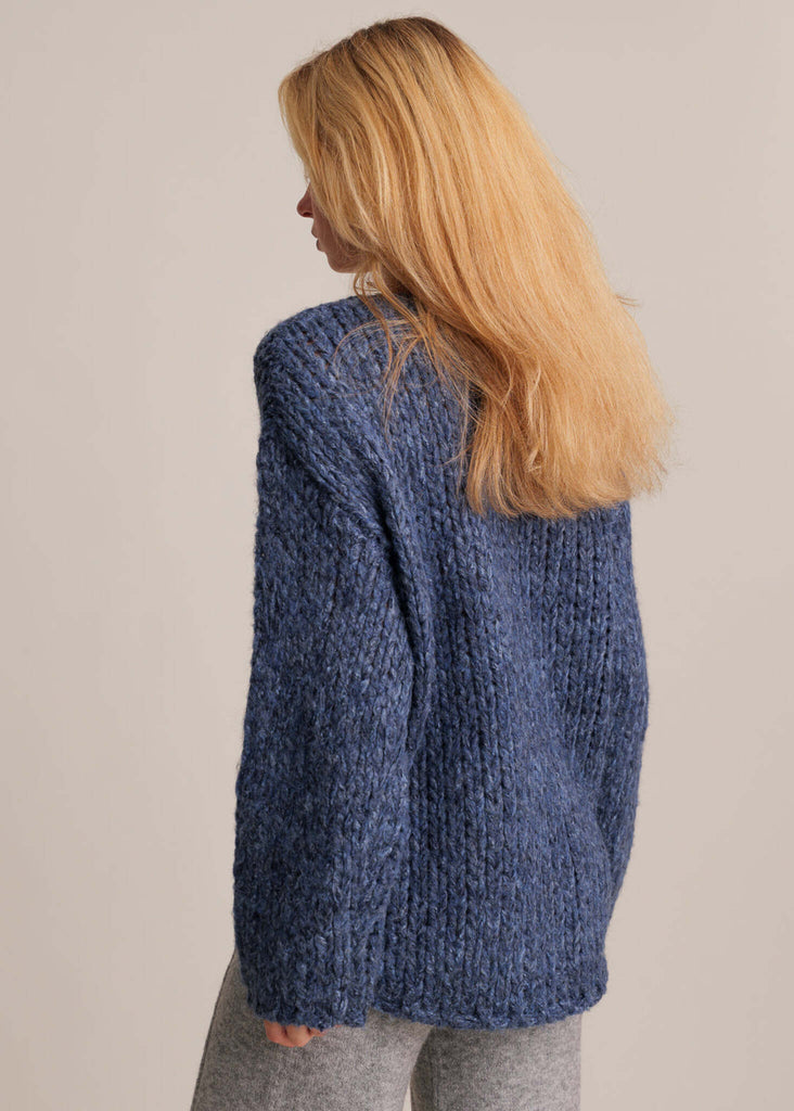 Meghan Jumper — blue knit on model, rear view — MYFASHIONFRUIT
