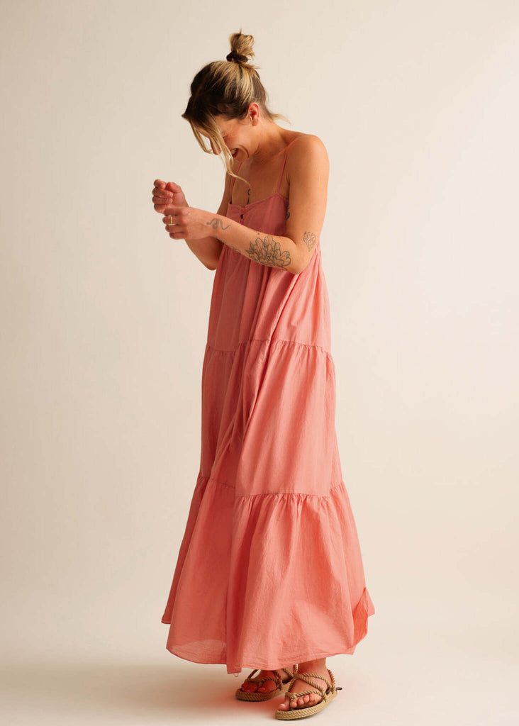 Mallorca Dress — Pink tiered dress on model — MYFASHIONFRUIT
