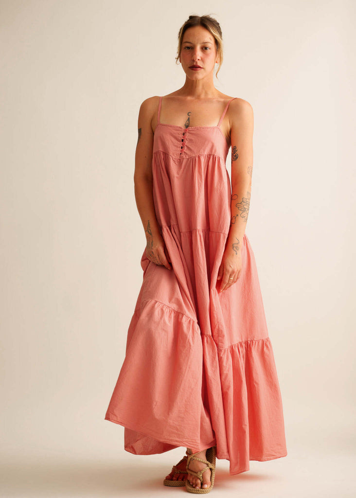 Mallorca Dress — Pink tiered dress on model — MYFASHIONFRUIT
