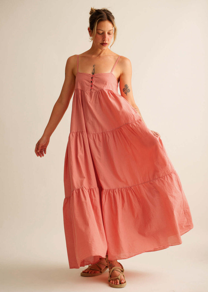 Mallorca Dress — Pink tiered dress on model — MYFASHIONFRUIT