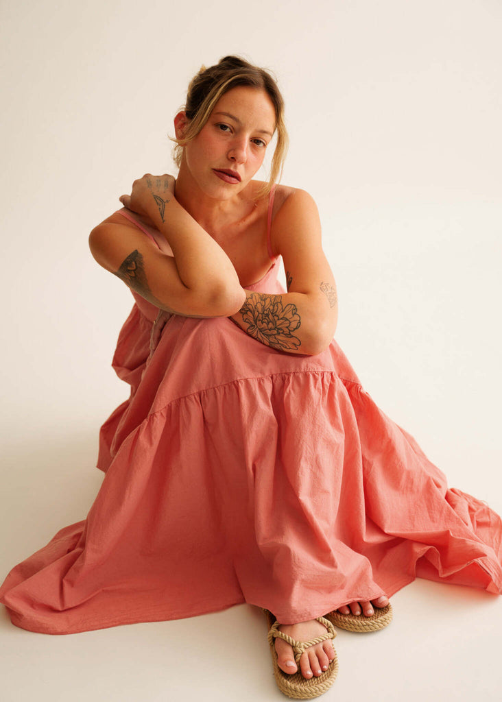 Mallorca Dress — Pink tiered dress on model — MYFASHIONFRUIT
