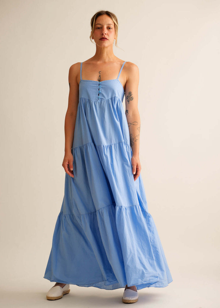 Mallorca Dress — Light blue tiered dress on model — MYFASHIONFRUIT