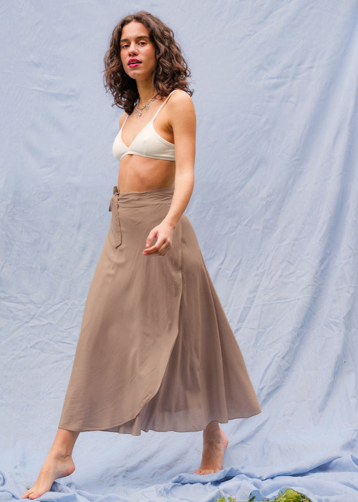 Alanis Latte Skirt — Latte wrap skirt on model — MYFASHIONFRUIT