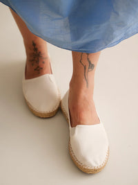 Merle Espadrilles — White canvas espadrilles on model — MYFASHIONFRUIT