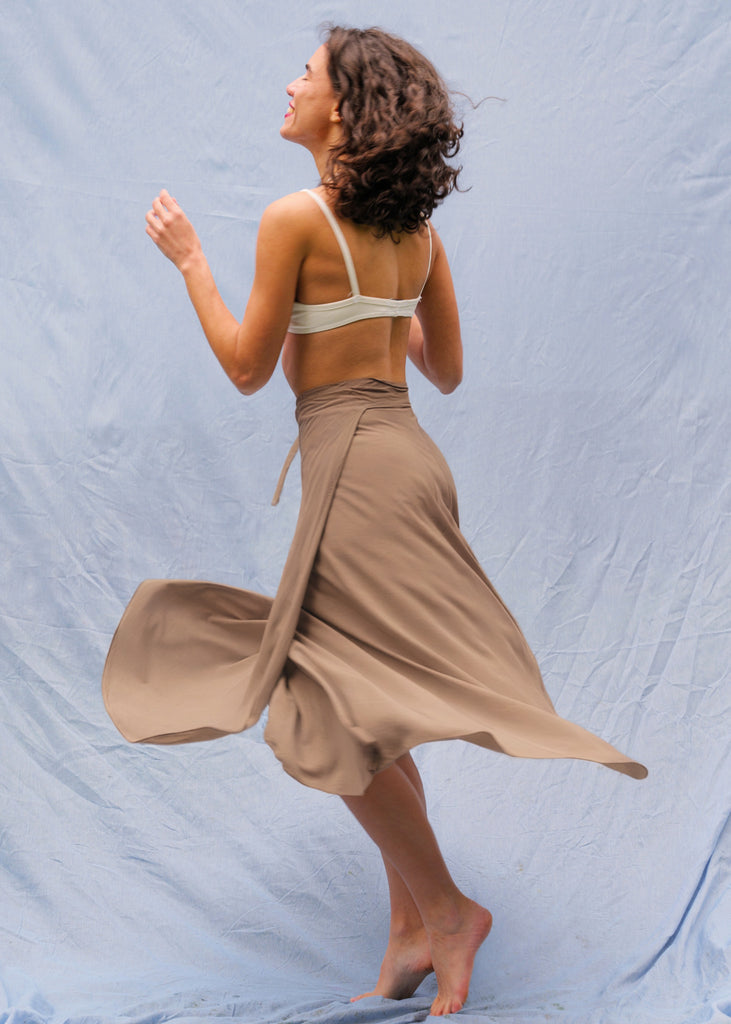 Alanis Latte Skirt — Latte wrap skirt on model — MYFASHIONFRUIT