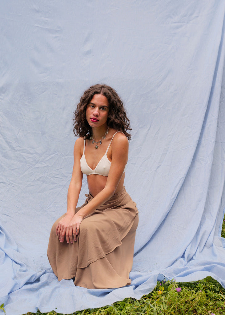 Alanis Latte Skirt — Skirt on model, latte color — MYFASHIONFRUIT
