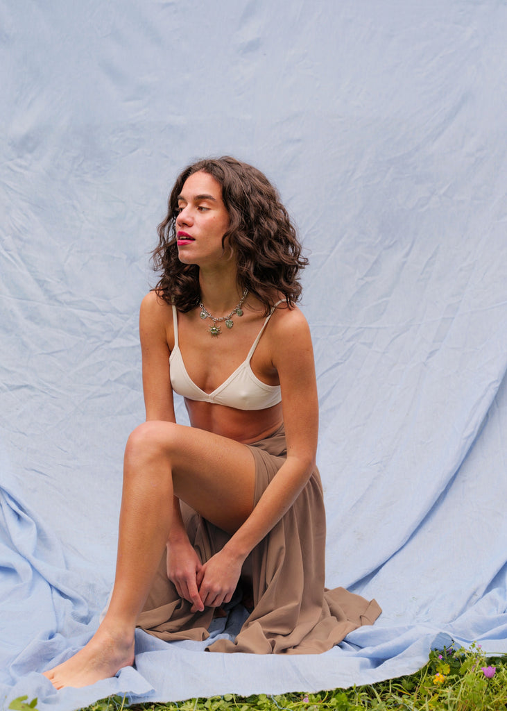 Alanis Latte Skirt — Brown skirt on model — MYFASHIONFRUIT