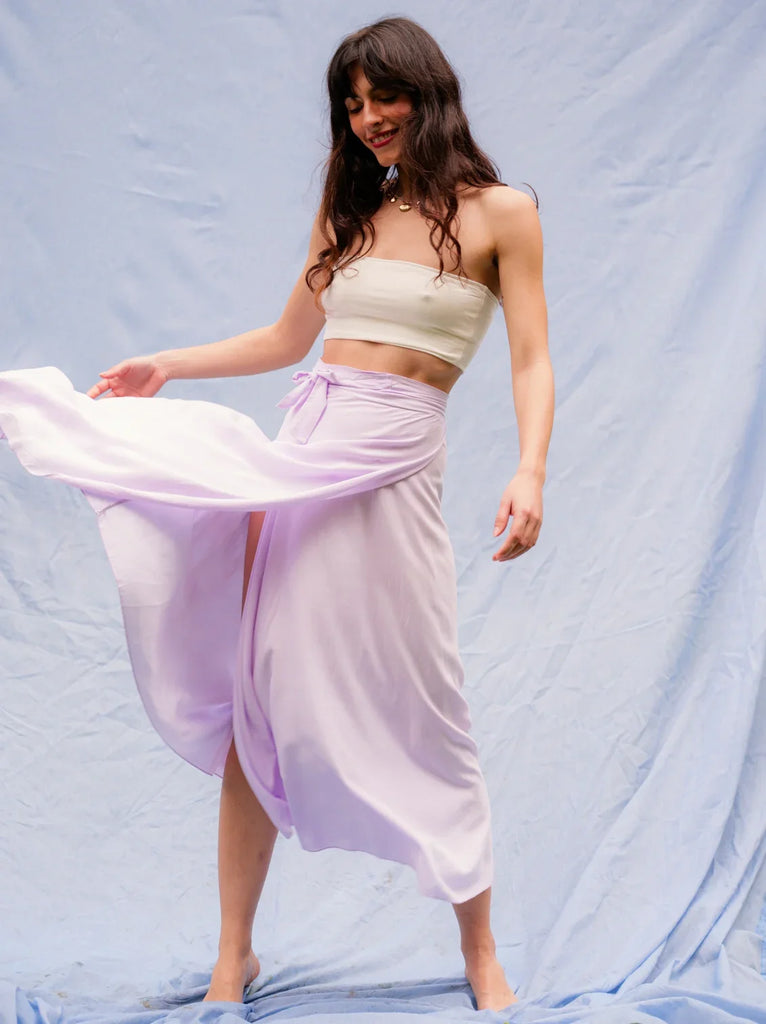 Alanis Lilac Skirt — Lilac midi skirt on model — MYFASHIONFRUIT