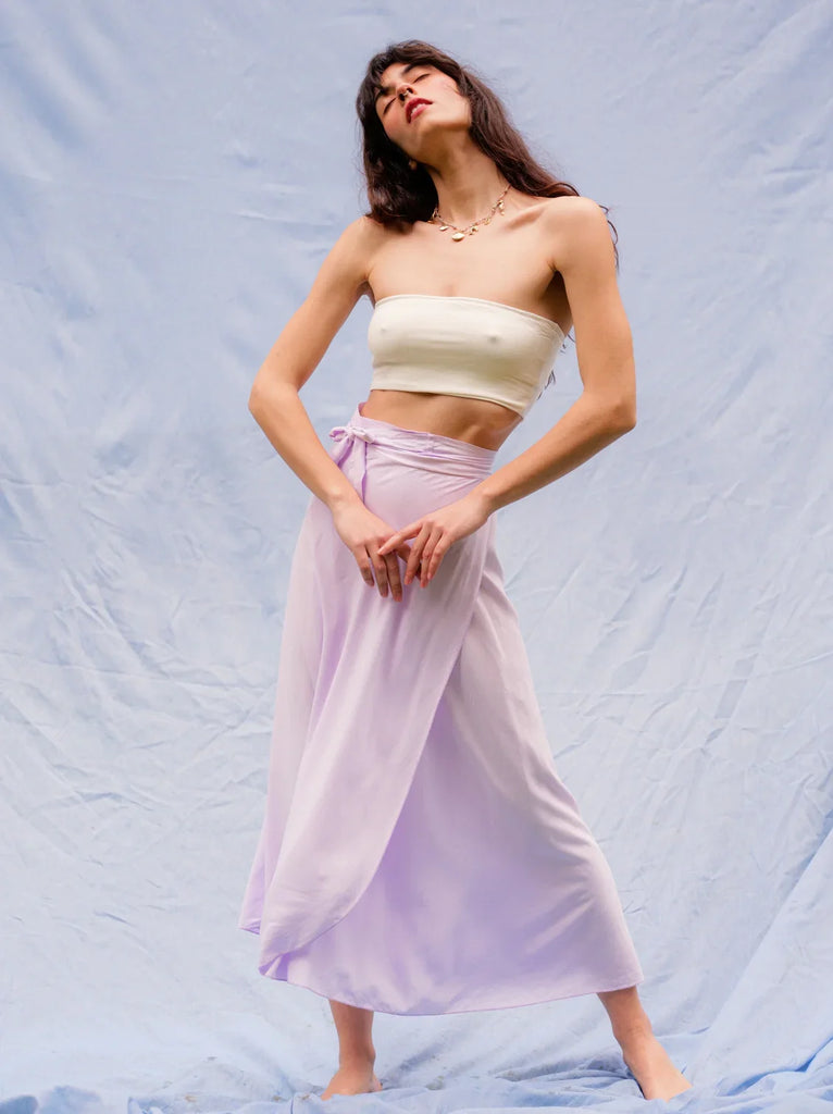 Alanis Lilac Skirt — Lilac wrap skirt on model — MYFASHIONFRUIT