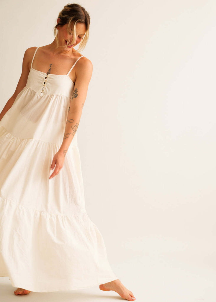 Mallorca Dress — White tiered dress on model — MYFASHIONFRUIT