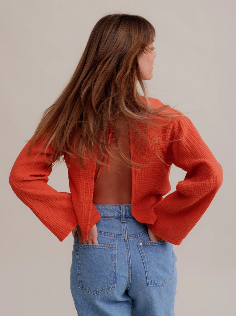 Siesta Top — Orange open-back top on model — MYFASHIONFRUIT