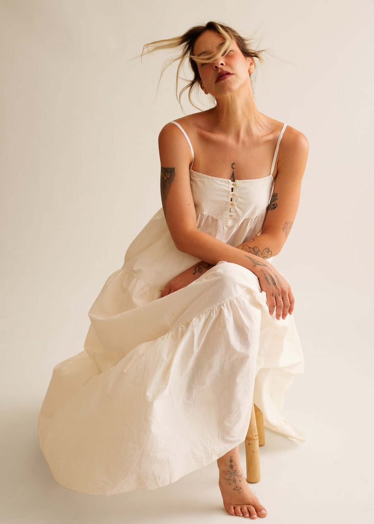 Mallorca Dress — white maxi dress on model — MYFASHIONFRUIT