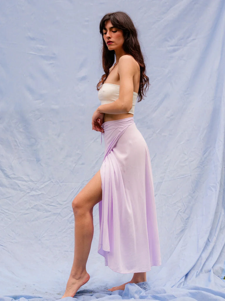 Alanis Lilac Skirt — Lilac midi skirt on model — MYFASHIONFRUIT