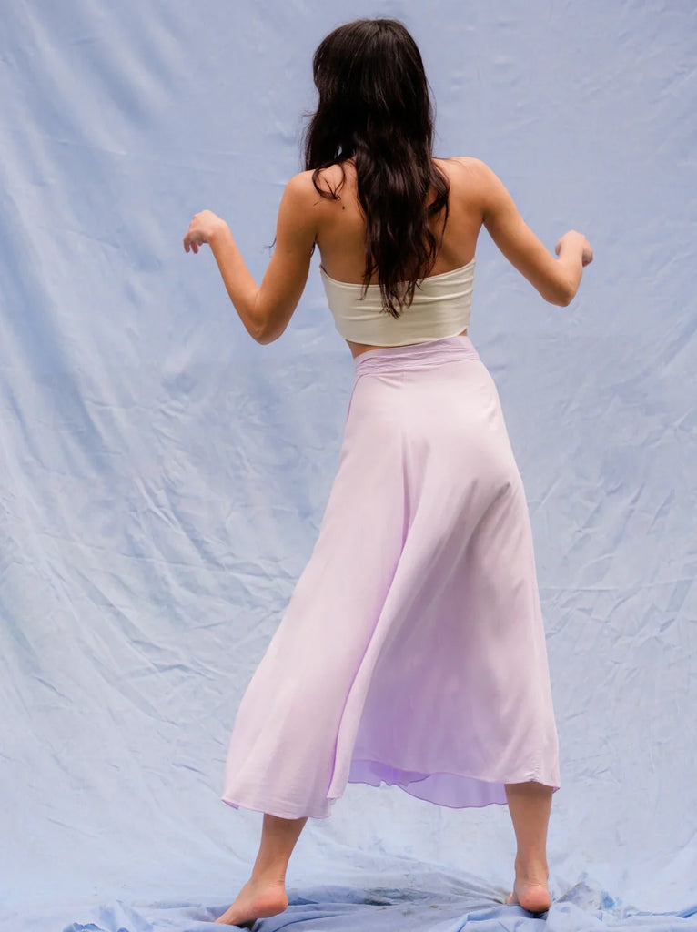 Alanis Lilac Skirt — Lavender skirt on model from back — MYFASHIONFRUIT