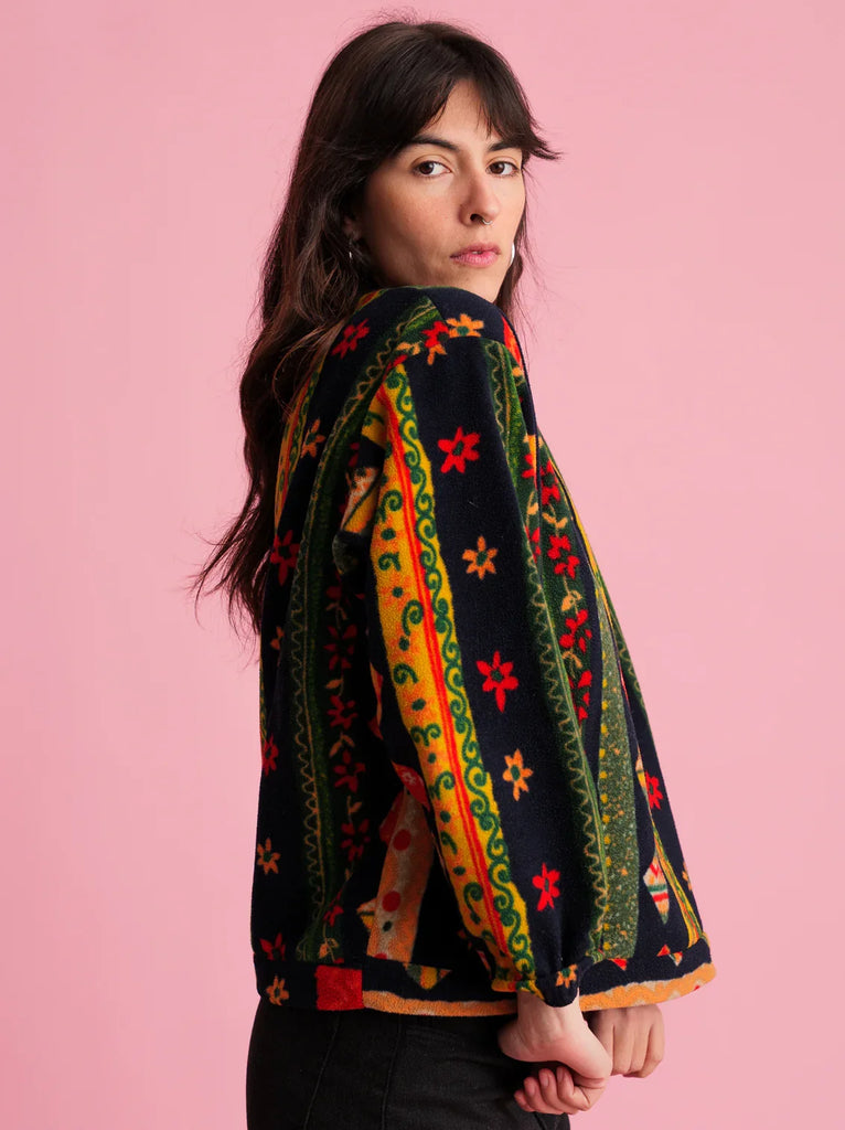 Vintage Fleece Sweatshirt — floral pattern on model — MYFASHIONFRUIT