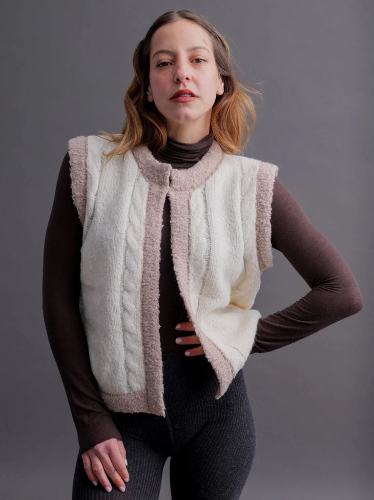 Ameline Vest — Cream knitted vest on model — MYFASHIONFRUIT