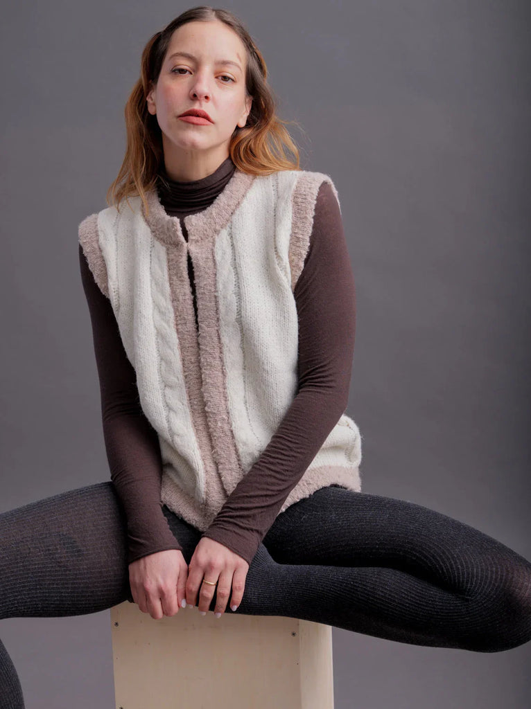 Ameline Vest — cream knit vest on model — MYFASHIONFRUIT