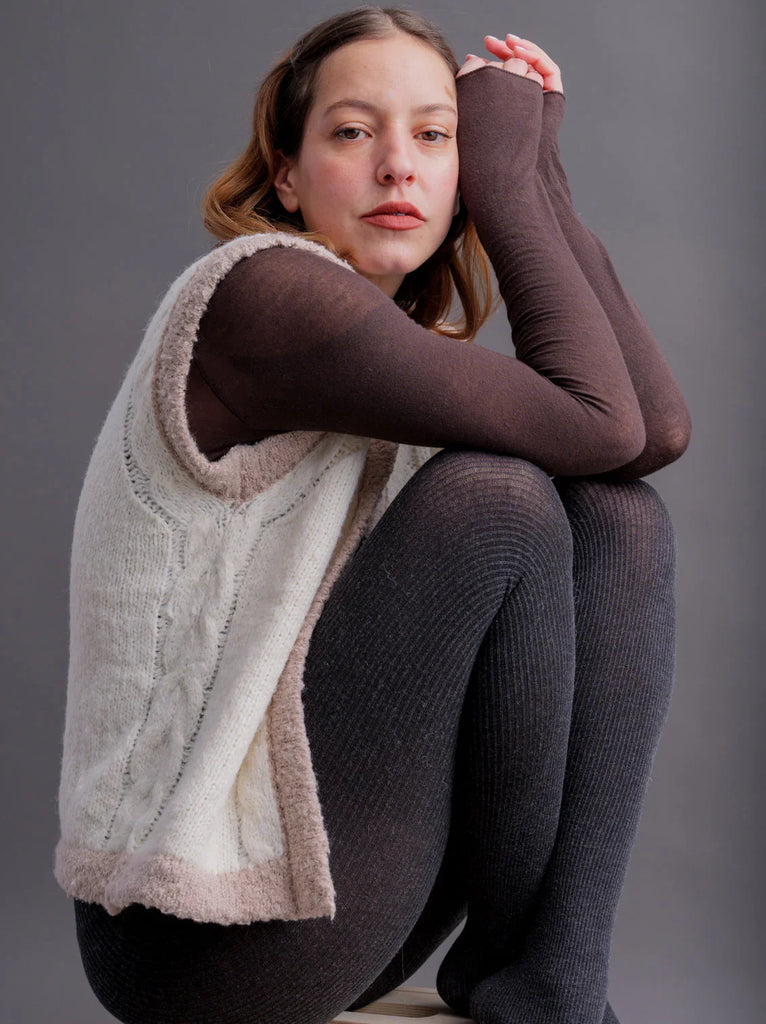 Ameline Vest — Beige knit vest on model — MYFASHIONFRUIT
