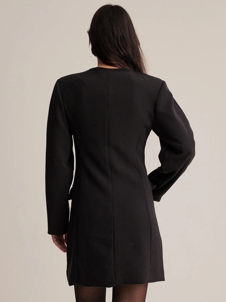 Jenn Blazer Dress — black blazer dress, on model, back view — MYFASHIONFRUIT
