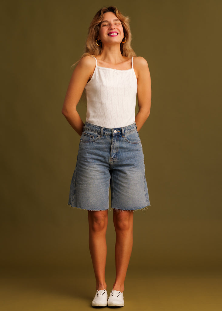 Victus Short Bermuda — Denim bermuda shorts on model — MYFASHIONFRUIT