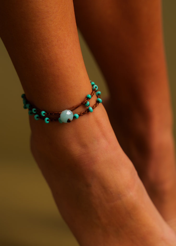 Nirvana Necklet — Turquoise beaded anklet on model — MYFASHIONFRUIT