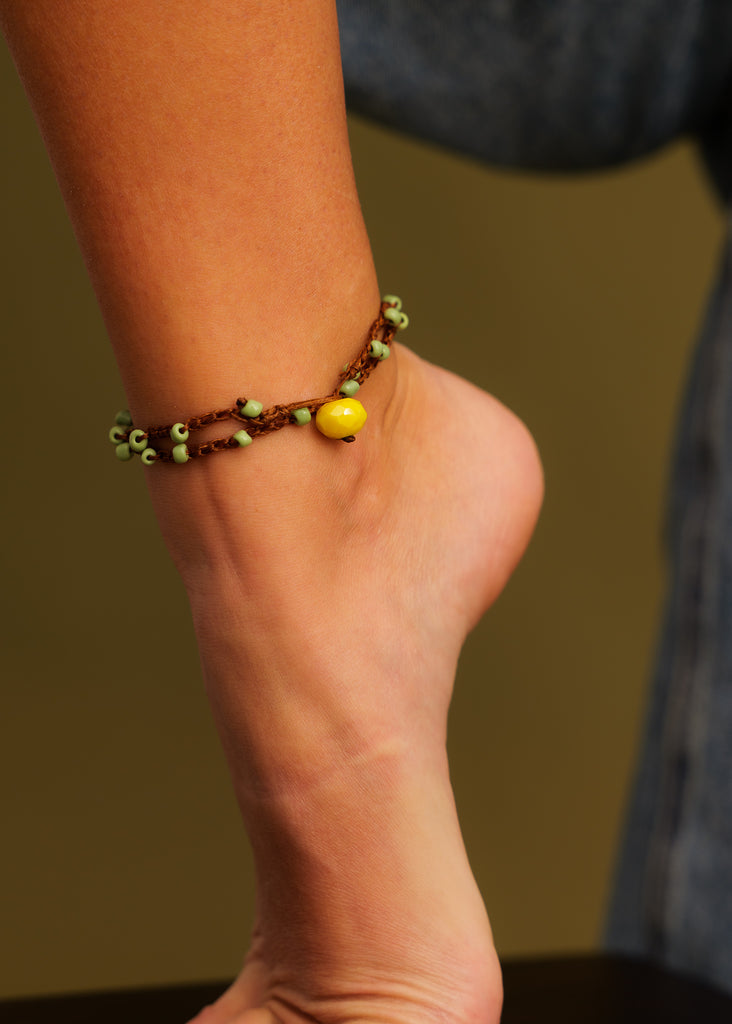 Nirvana Necklet — Brown and green beaded anklet on model — MYFASHIONFRUIT