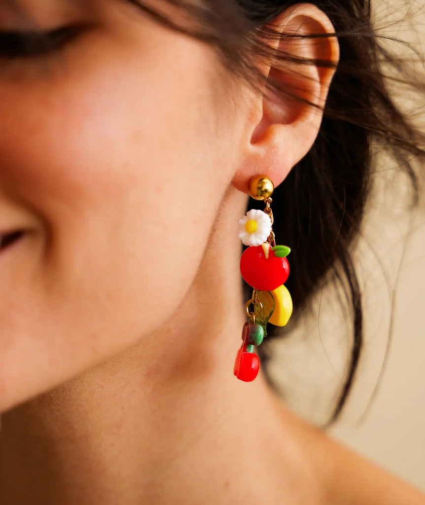 Sour Cherry Earrings — on model, fruit and flower dangles — MYFASHIONFRUIT