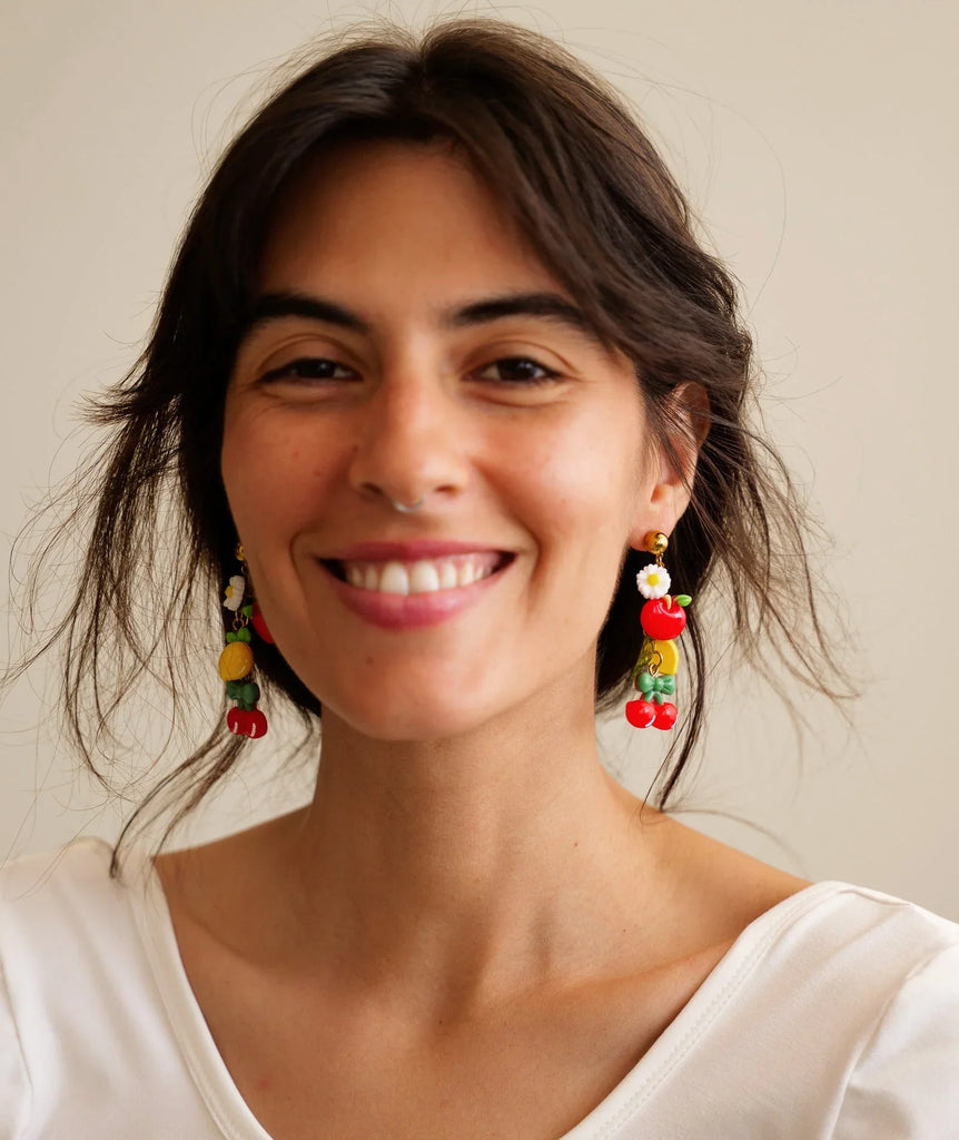 Sour Cherry Earrings — On model, fruit earrings — MYFASHIONFRUIT