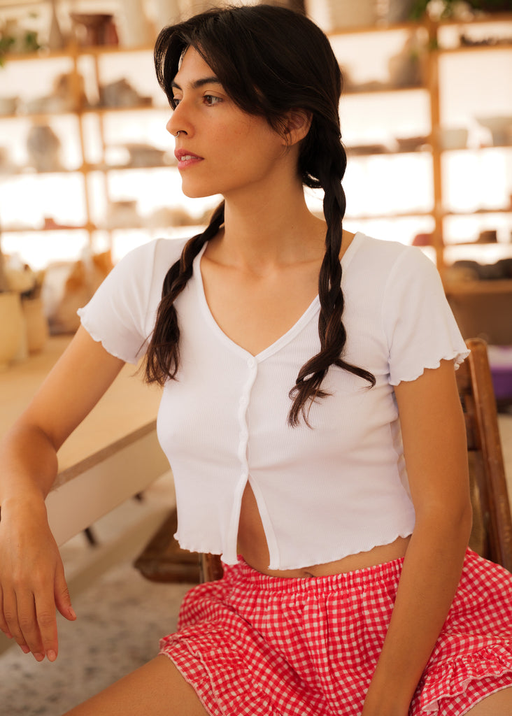 Sonya Top — White crop top on model — MYFASHIONFRUIT