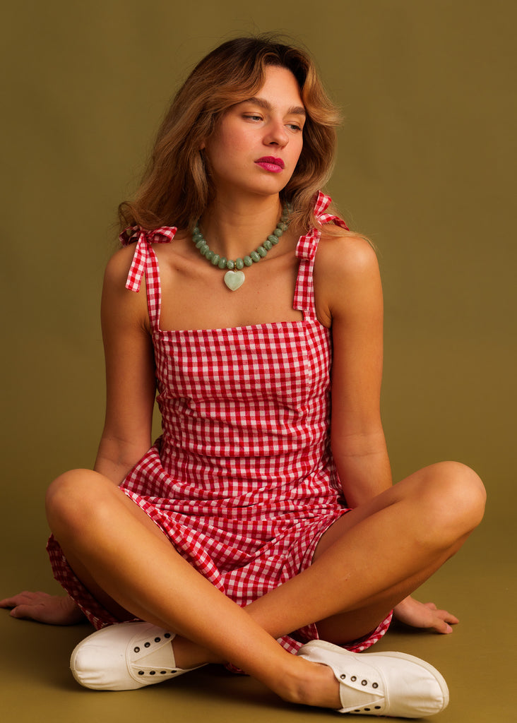 Carrie Dress — Red & white gingham on model — MYFASHIONFRUIT