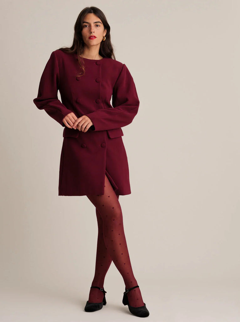 Jenn Blazer Dress — Burgundy on model — MYFASHIONFRUIT
