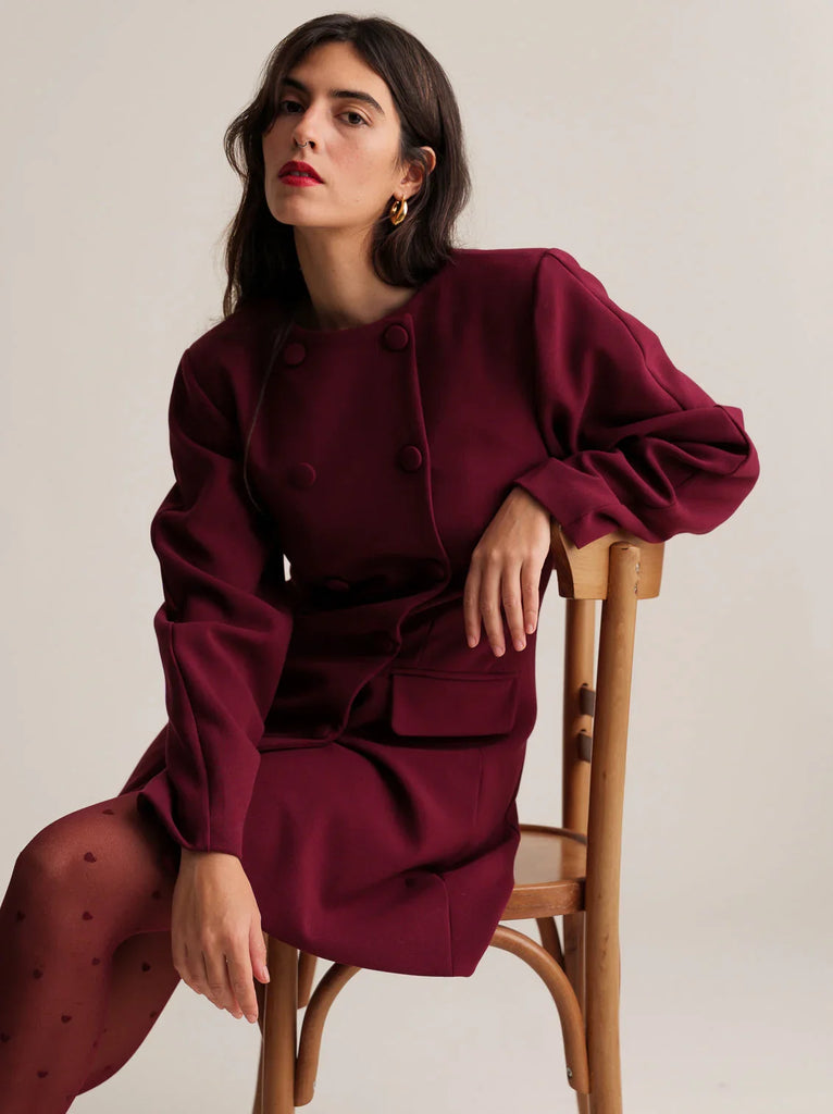 Jenn Blazer Dress — Burgundy blazer dress on model — MYFASHIONFRUIT