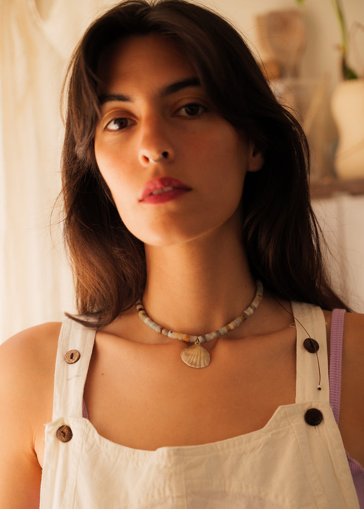 Pirate Necklace — Seashell pendant on model — MYFASHIONFRUIT