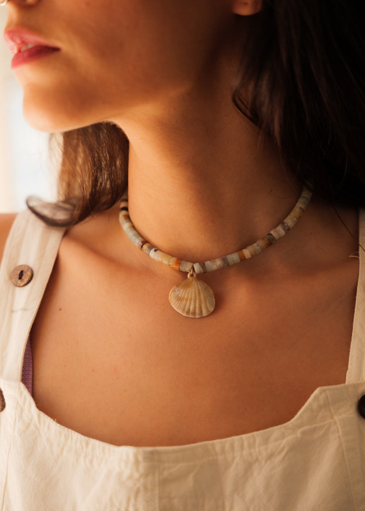 Pirate Necklace — Seashell pendant necklace on model — MYFASHIONFRUIT