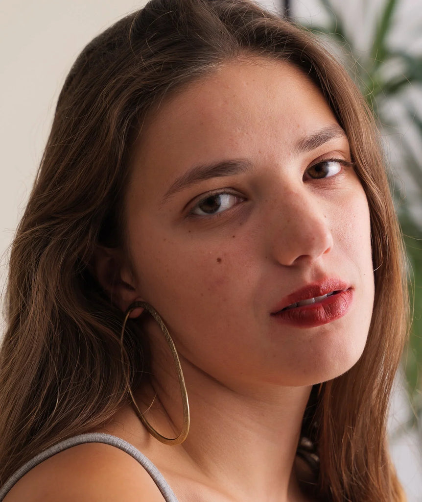 Ivee Earrings — Gold hoop earrings on model — MYFASHIONFRUIT