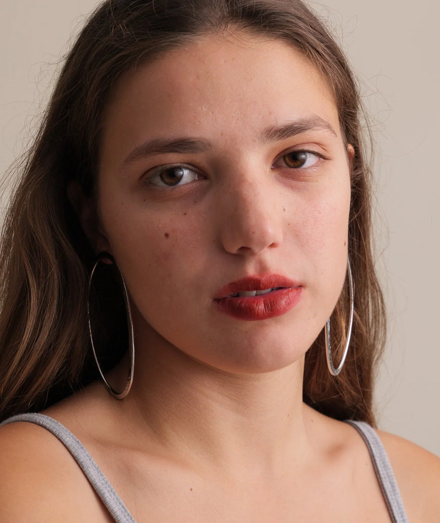Ivee Earrings — Silver hoops on model — MYFASHIONFRUIT