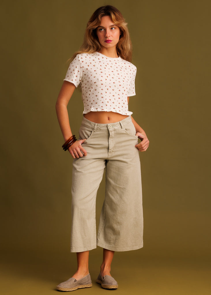 Rio Capri Jeans — khaki, wide leg on model — MYFASHIONFRUIT