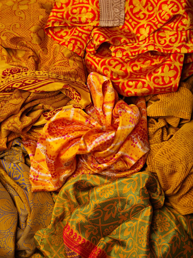 Bijal Silk Scarf - Yellows — Detail, various vintage silk scarves — MYFASHIONFRUIT