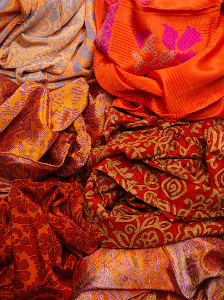 Bijal Silk Scarf - Oranges — Detail of patterned silk scarves — MYFASHIONFRUIT
