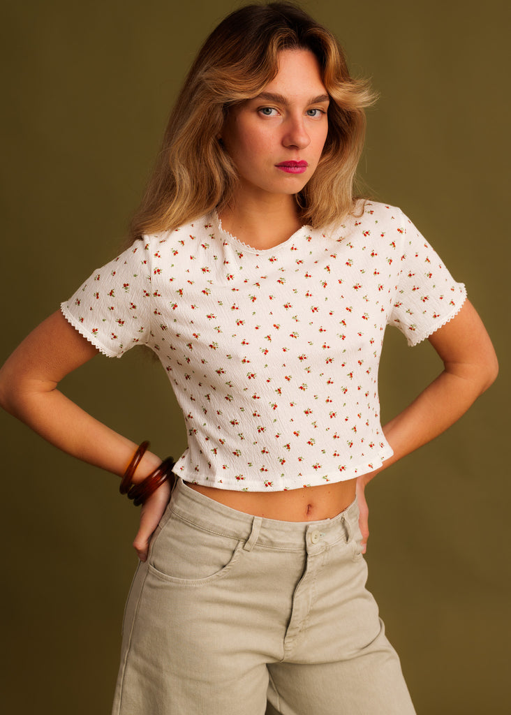 Sofie T-Shirt — Floral top on model — MYFASHIONFRUIT