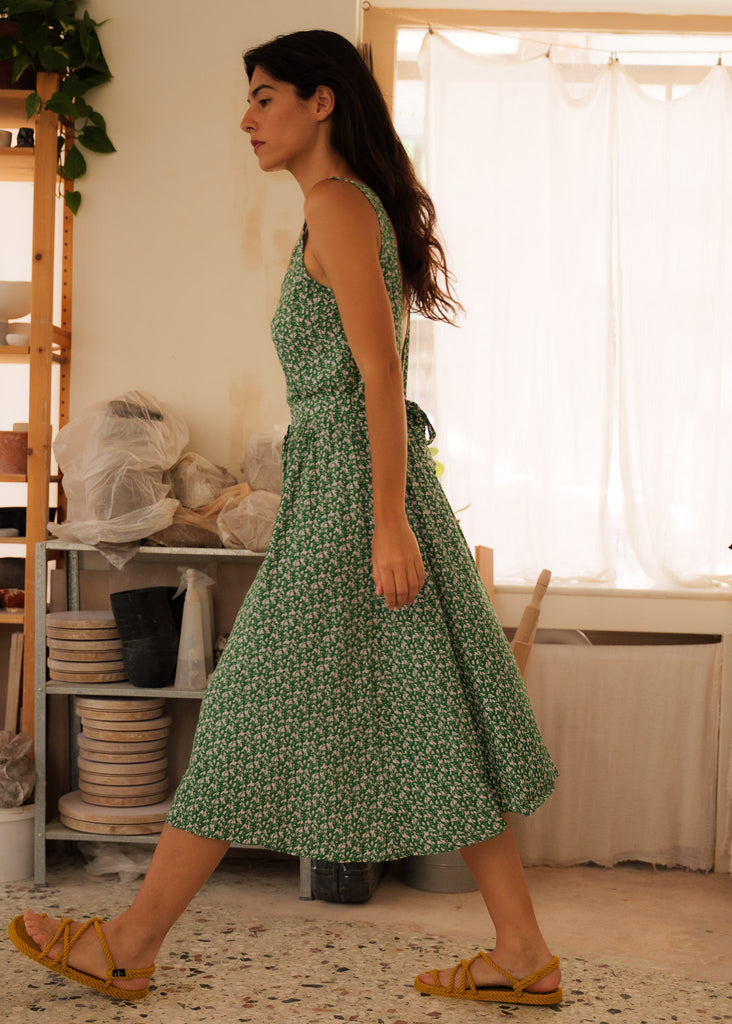 Lili Dress — Green floral dress on model — MYFASHIONFRUIT
