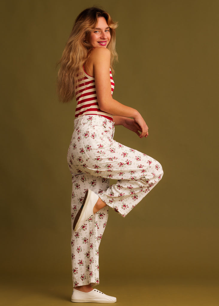 April Jeans — Floral jeans on model — MYFASHIONFRUIT