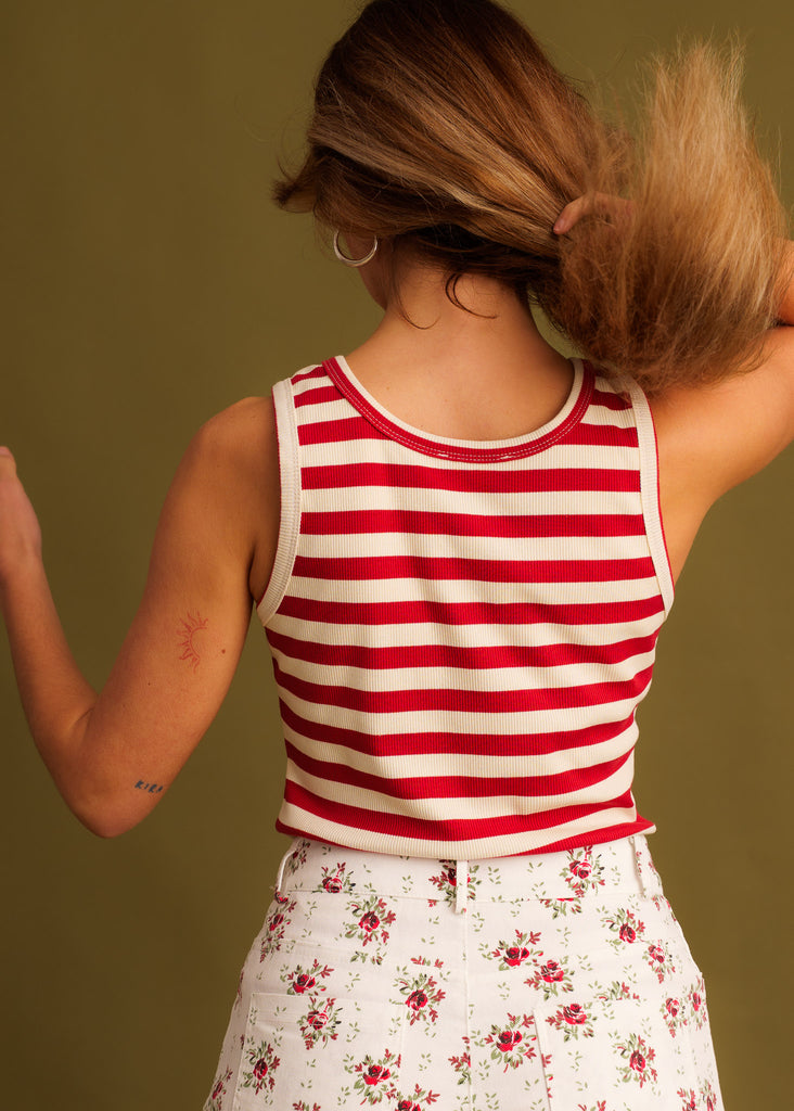 Arletta Top — Red and white striped top on model — MYFASHIONFRUIT