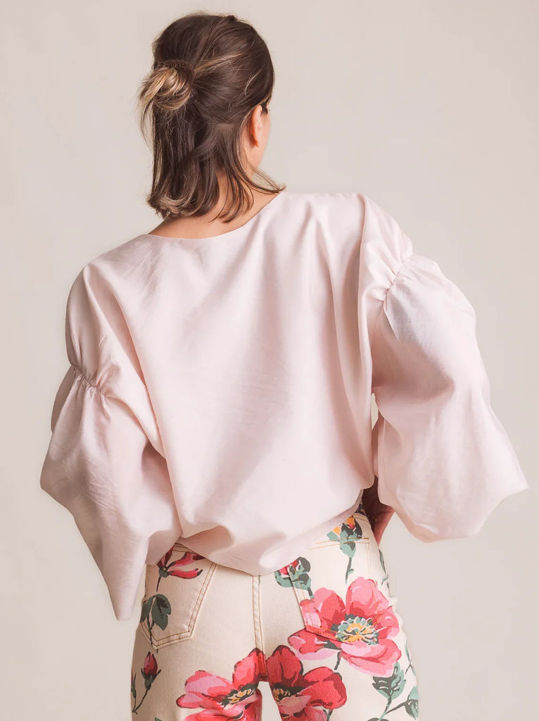 Malu Top — Pink top, puff sleeves on model — MYFASHIONFRUIT
