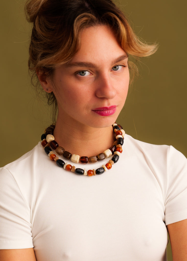 Nia Necklace — Wooden beaded necklace on model — MYFASHIONFRUIT