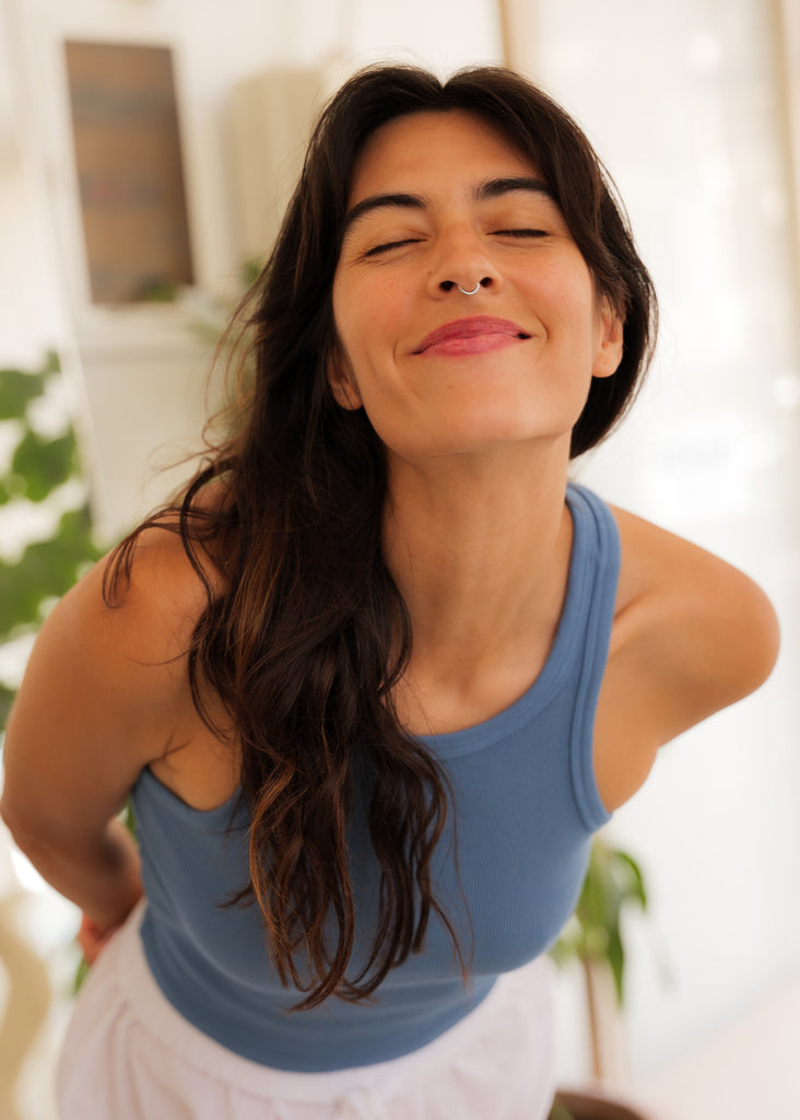Bobbie Tank Top — blue ribbed on model — MYFASHIONFRUIT