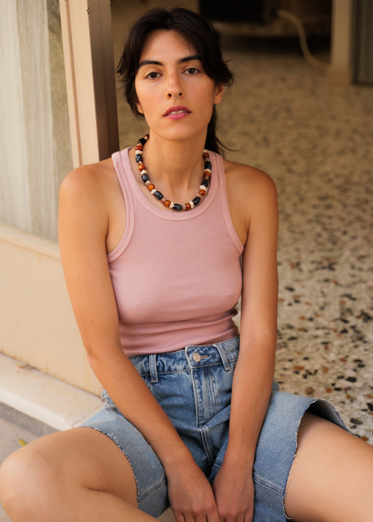 Bobbie Tank Top — pink ribbed on model — MYFASHIONFRUIT