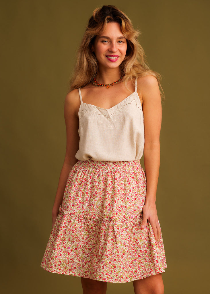 Lotta Skirt — Floral mini skirt on model — MYFASHIONFRUIT